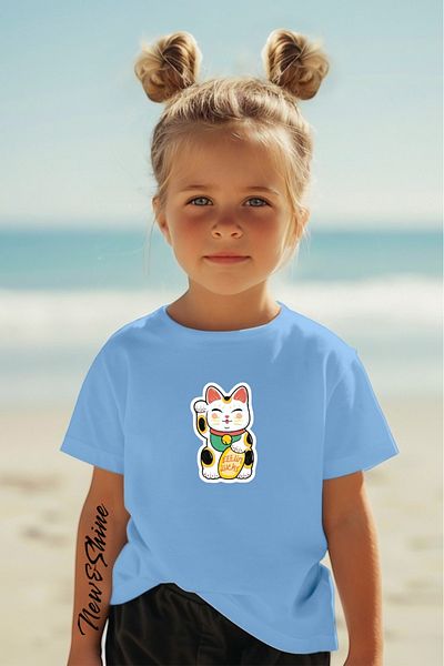 New Shine 1 tricou este un cadou pentru achiziții de 6 și mai sus în coș - Tricou pentru copii oversize cu imprimeu Lucky Cat