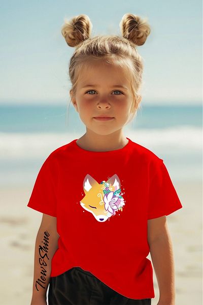 New Shine In Cart 6 or More Purchases Get 1 T-Shirt as a Gift - Fox Flower Printed Oversize Children's T-Shirt