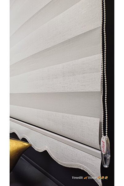 venedik home Yeni Sezon Barcelona Beyaz Keten Dokulu Zebra Stor Perde (etek d...