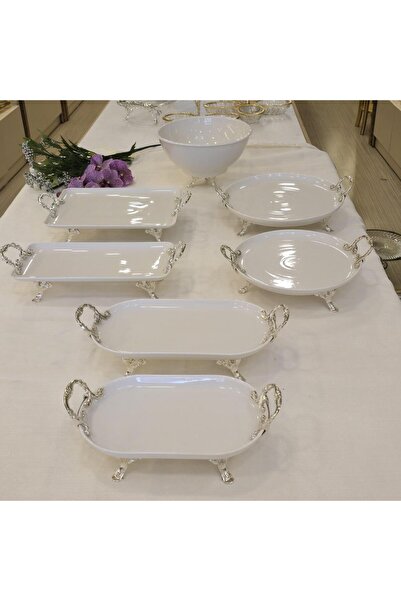 AlyaHomeAksesuar 7 Parça Porselen Servis Seti Gümüş