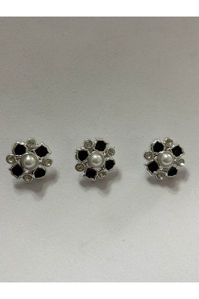 BEİLYS COSMETİCS & ACCESSORY 3Pcs Design 2.5cm Black Mother of Pearl, White Stone & Pearl Button Bd23