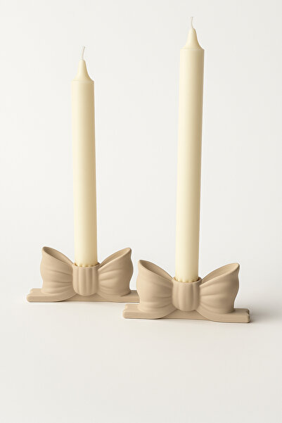 sin istanbul 2'li Fiyonk Şamdan Mumluk Bej