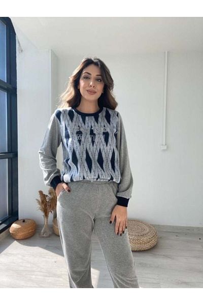 Cossy By Aqua 24068 Set pijamale din lână cu model albastru pentru femei