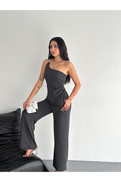 sportiness Soft Textured One-Shoulder Accessory Detail Wrap Fabric Set