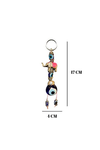 GRANDSTORE Elephant Figure Evil Eye Beaded Two-Way Gift Keychain
