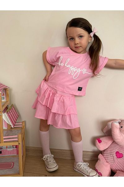 ALPİDS Combed Be Happy Printed Girl's Suit with Skirt