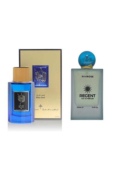 IBRAHEEM AL.QURASHI A package of two blue oud perfumes with a free wonderful Regent perfume