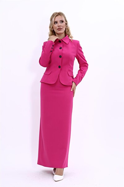 ÖNDER ÖZSOY Peplum Ceket & Uzun Kalem Etek Takım-Fuşya