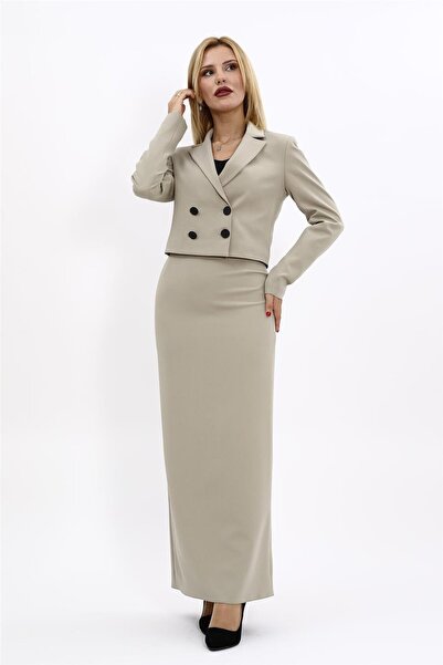 ÖNDER ÖZSOY Mini Blazer Ceket & Uzun Kalem Etek Takım-Bambu