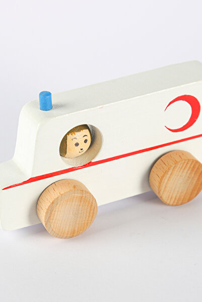 MUCİT KİDS Ambulans Ahşap Oyuncak - Doğal Ahşap