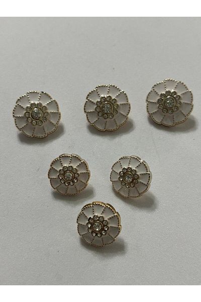 BEİLYS COSMETİCS & ACCESSORY Set of 6 3 Big 2.5cm 3 Small 2 cm White Mother of Pearl Stone Overlay Gold Stripes Design Button Bd30