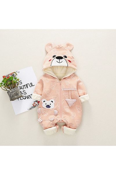 nannie Pink Kids Hooded Jumpsuit - 12-18 months