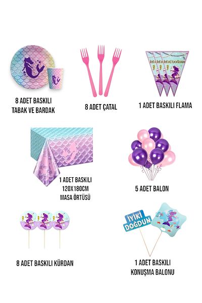 Evabrite Mermaid 8-Person Birthday Party Set with Speech Balloons