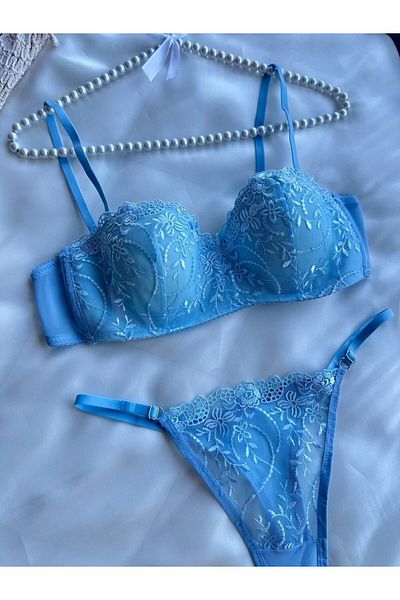 RUYAZ Costum de sutien pentru lenjerie intimă pentru femei, cu șapcă moale, fără umplutură, albastru