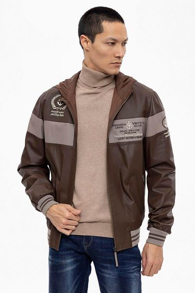 Deriderim Cassius Brown Leather Inside Waterproof Fabric Zippered Men's Double Sided Genuine Leather Coat