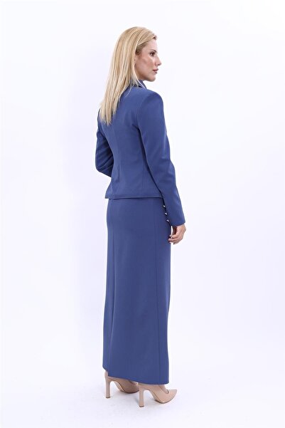 ÖNDER ÖZSOY Peplum Ceket & Uzun Kalem Etek Takım-İndigo
