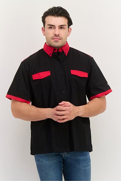 HİLTON Men Regular Fit Colorblock Short Sleeves Bristol Bowling Casual Shirt, Black