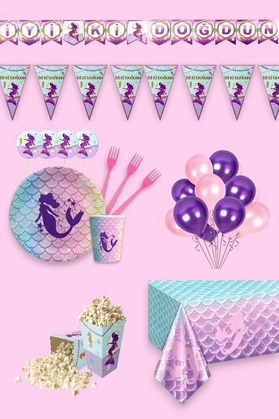 Evabrite Mermaid Themed Full Birthday Party Set for 24 People