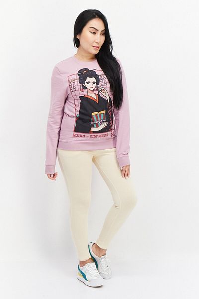 ONE PİECE Women Crew Neck Long Sleeve Graphic Print Sweatshirt, Purple