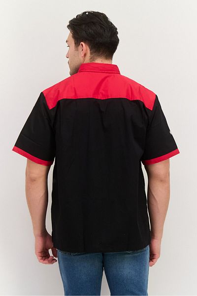 HİLTON Men Regular Fit Colorblock Short Sleeves Bristol Bowling Casual Shirt, Black