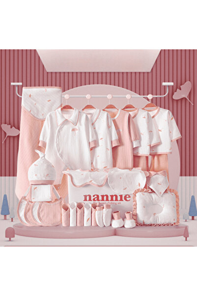 nannie Комплект бебешки подаръчни дрешки, бяло-розов, 28 части - 0-3 месеца