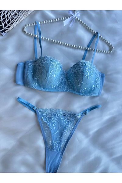 RUYAZ Costum de sutien pentru lenjerie intimă pentru femei, cu șapcă moale, fără umplutură, albastru