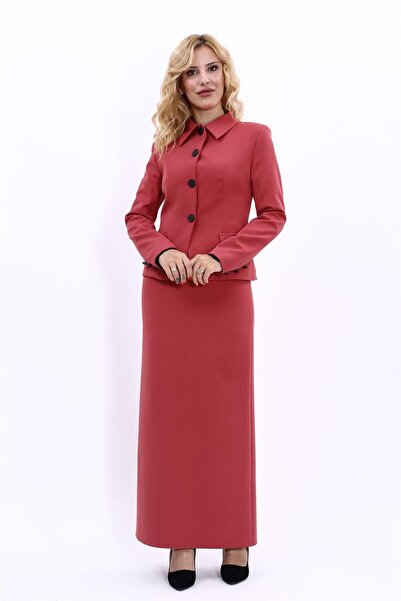 ÖNDER ÖZSOY Shirt Collar Classic Jacket & Long Straight Tight Skirt-Tile