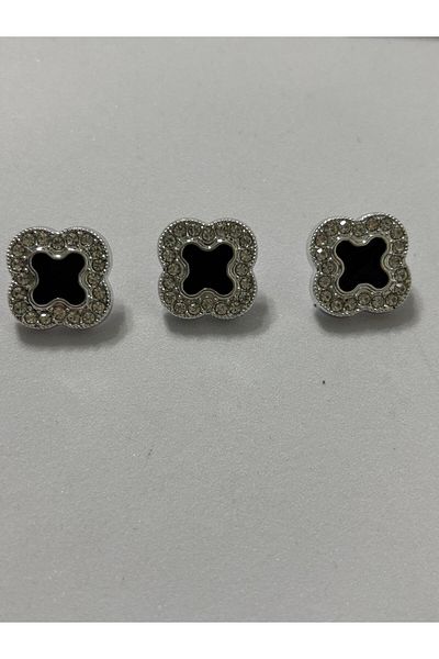 BEİLYS COSMETİCS & ACCESSORY 3 Pieces of Black Mother of Pearl Detailed Crystal Stone Plated Square Design Button Is 2 cm in Diameter. (Bd34)