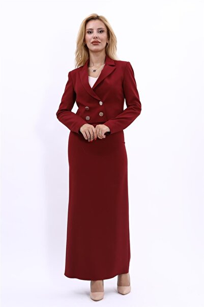ÖNDER ÖZSOY Mini Blazer Ceket & Uzun Kalem Etek Takım-Bordo