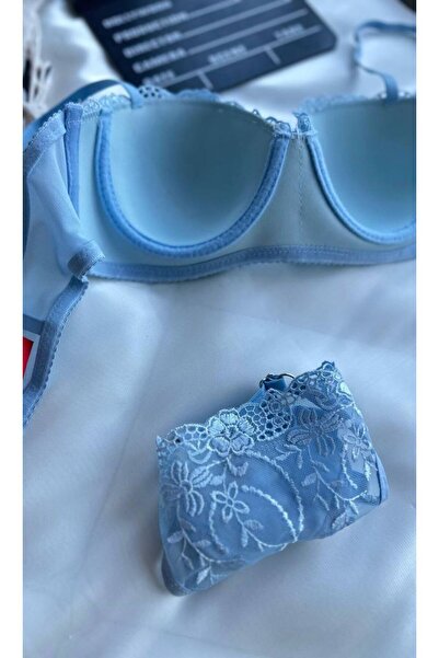 RUYAZ Δαντελένιο μαλακό καπάκι χωρίς επένδυση Γυναικεία εσώρουχα Σουτιέν Κοστούμι μπλε