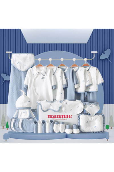 nannie Комплект бебешки дрешки за подарък, бяло-син, 28 части - 0-3 месеца