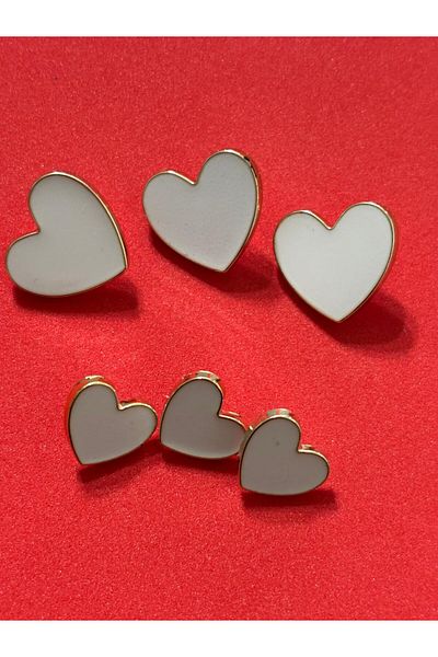 BEİLYS COSMETİCS & ACCESSORY 6 of 3 Big 2cm 3 Small Heart Button in Gold Bezel Mother of Pearl Plated