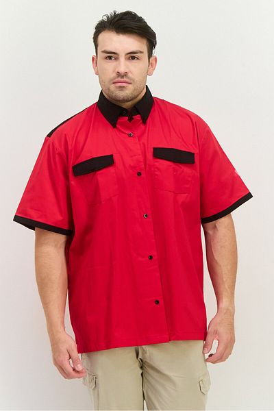HİLTON Men Regular Fit Color Block Short Sleeves Casual Shirt, Red