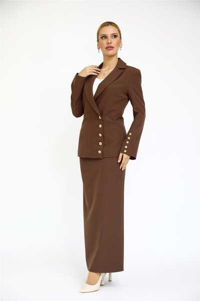 ÖNDER ÖZSOY İspanyol Kol Ceket & Uzun Kalem Etek Takım-Kestane