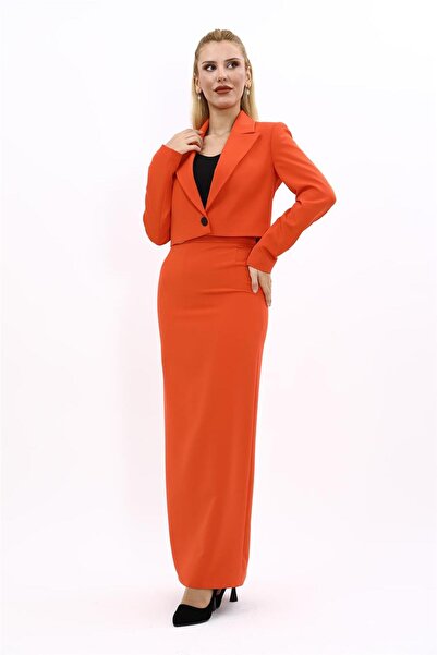 ÖNDER ÖZSOY Men's Lapel Single Button Short Jacket & Long Straight Slim Skirt...