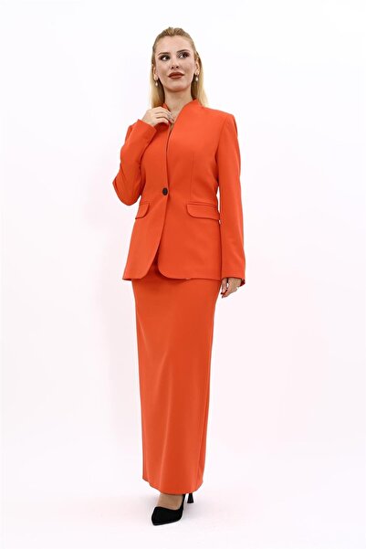 ÖNDER ÖZSOY Self-Standing Collar Jacket & Long Straight Skirt - Orange - 1072553