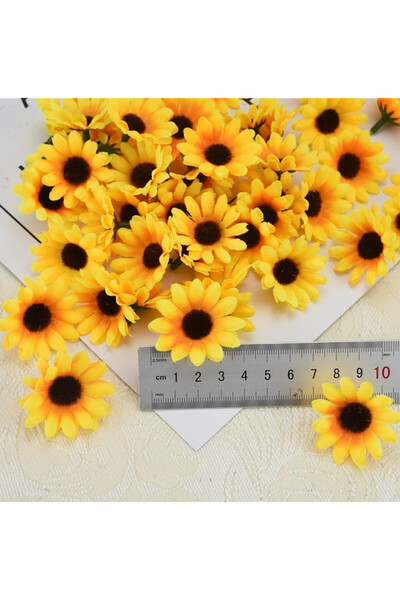 MD Aspiz Flowers 48 изкуствени луксозни глави на маргаритки (4 см) _ Декоративен слънчогледов букет за булка без саксия Мини Leaf Star