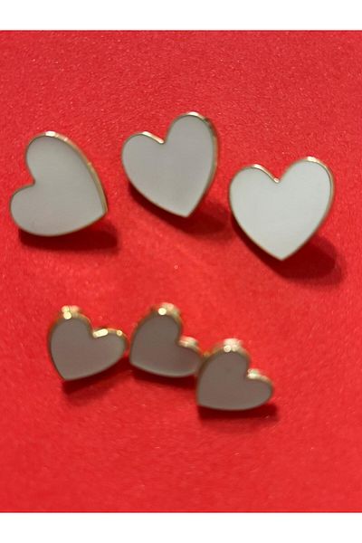 BEİLYS COSMETİCS & ACCESSORY 6 of 3 Big 2cm 3 Small Heart Button in Gold Bezel Mother of Pearl Plated