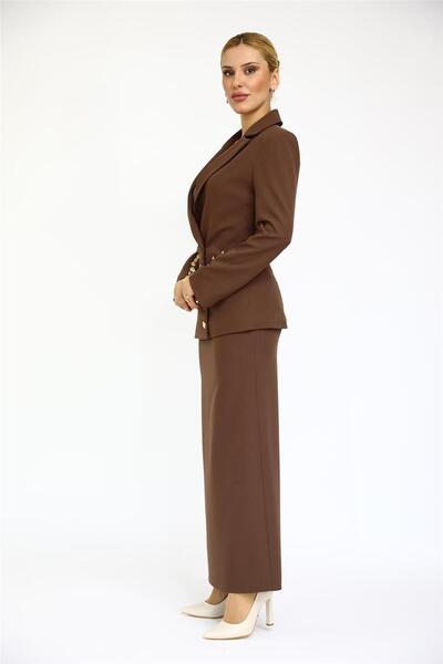 ÖNDER ÖZSOY İspanyol Kol Ceket & Uzun Kalem Etek Takım-Kestane