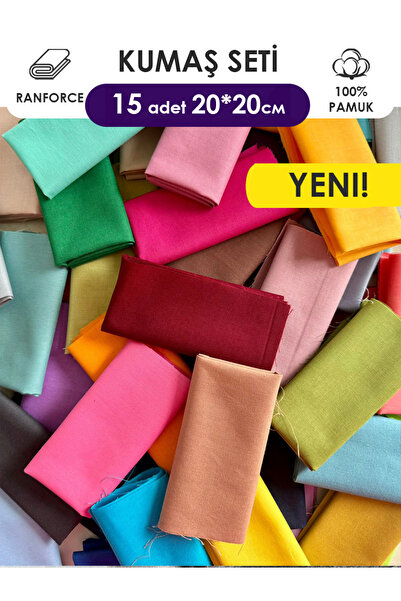 FabricMarket Renkli Düz %100 Pamuk Kumaş Seti – 15 Adet 20x20 cm, Farklı Renklerle, Patchwork ve Dikiş İçin