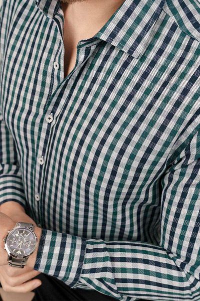 Etikmen Ανδρικό Slimfit Πράσινο Μπλε καρό πουκάμισο - Συσκευασία δώρου