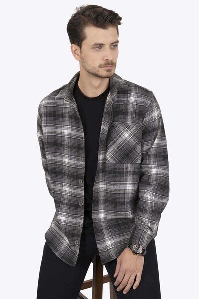 Etikmen Szürke és fehér átmeneti túlméretes (széles szabású) vastag favágó ing díszdobozsal