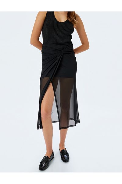Koton New Season Half Lined Knot Detailed Tulle Midi Skirt