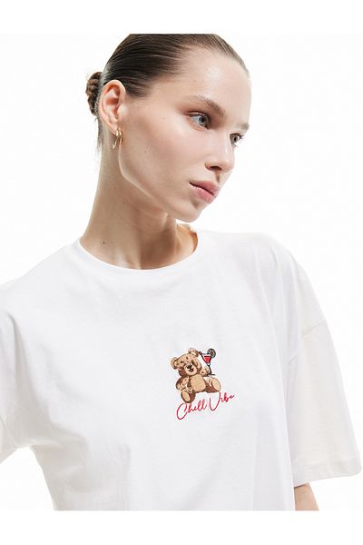 Koton Tricou oversize cu mânecă scurtă din bumbac cu decolteu crew din noua sezon