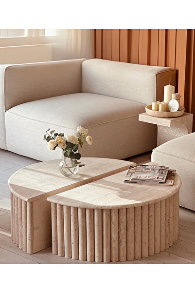 MIARIK DESIGN Sasha - Traverten Genis Papatya Yuvarlak Sehpa