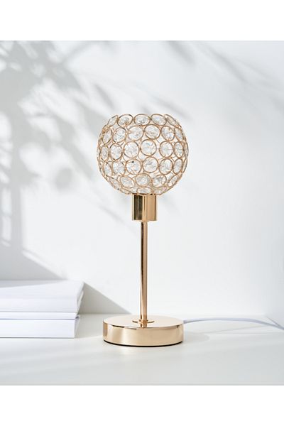 ASR Crystal Stone Sphere Gold Color Metal Plated Pedestal Wired Table Top Lighting Lampshade