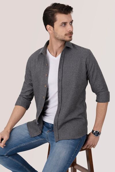 Etikmen Geräuchertes, einfarbiges Lumberjack Slimfit Herrenhemd in Geschenkbox