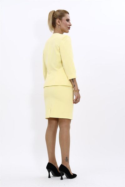 ÖNDER ÖZSOY Plus Size - V-Neck Short Jacket & Short Pencil Skirt Set-Yellow