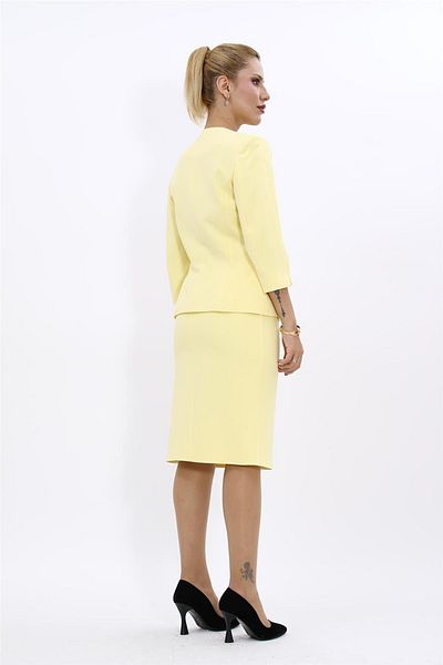 ÖNDER ÖZSOY Plus Size - V-Neck Cropped Jacket & Pencil Skirt Set-Yellow