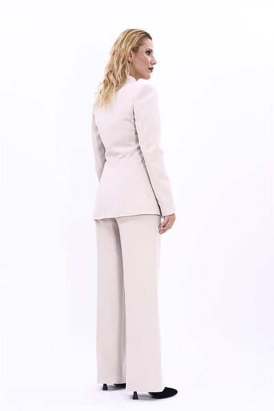 ÖNDER ÖZSOY Plus Size Suit - Collarless Jacket & Wide Leg Pants (Beige)